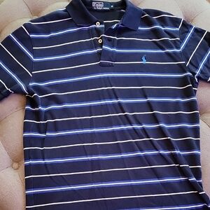 Polo by Ralph Lauren Men's Blue and White Striped Polo Shirt